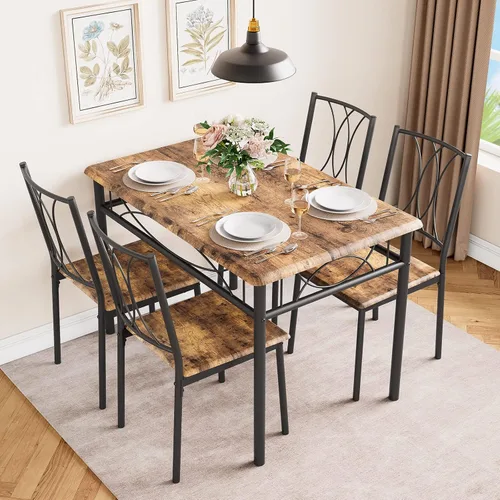 Vista 3 de Garvee Juego de mesa de comedor de madera de 5 piezas para 4, juego de mesa de cocina rectangular con 4 sillas, juego de mesa de comedor que ahorra