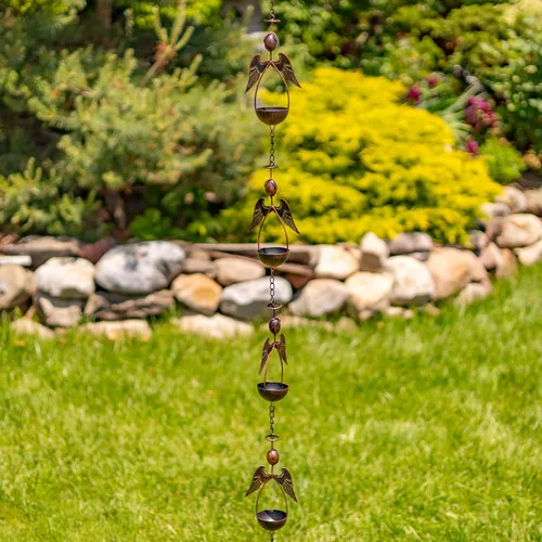 Vista 3 de Zaer Ltd. Cadenas colgantes de lluvia ornamentadas (acabado de bronce, ángeles)