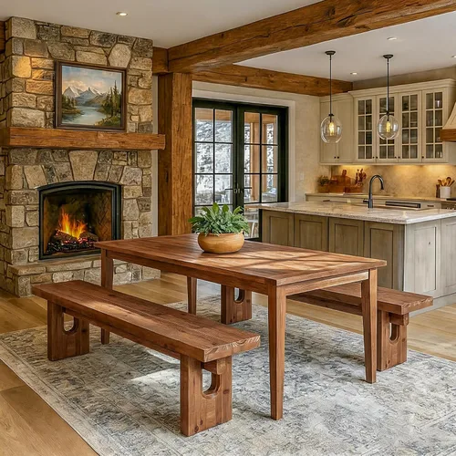 Vista 5 de Banco de madera maciza de 63 pulgadas, banco de comedor extra largo para mesa de cocina, banco de entrada de madera rústica, asiento