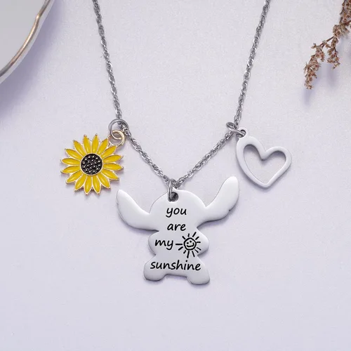 Vista 3 de Ralukiia - Collar con la frase "Ohana mean family", llavero con forma de Stitch, regalos de joyería para niños y niñas