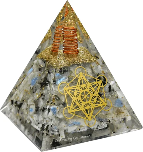 Vista 8 de Orgonita Amazing Gemstone Orgón Pirámide Extra Grande 105 MM - Pirámide de Energía de Orgón con Cristales de Amatista, Árbol de Peridoto y Piedra