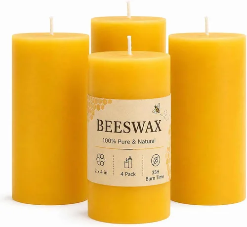 Vista 19 de Velas de pilar de cera de abeja natural, no tóxicas, 2 x 3 pulgadas, paquete de 6, 192 H de combustión larga Amarillo