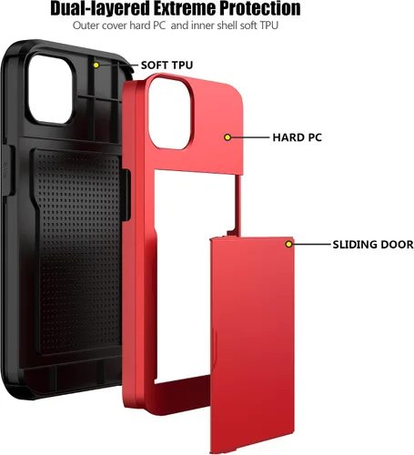 Vista 47 de Nvollnoe - Funda para iPhone 14 con tarjetero [tienda de 5 tarjetas] Negro - Almacenamiento más grande