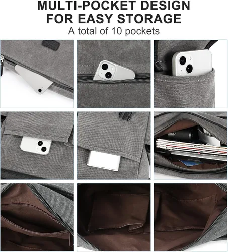 Vista 5 de Bolso de mensajero para hombre resistente al agua unisex bolsas de mensajero vintage para mujer bolsa de laptop de 14 pulgadas y 156 pulgadas