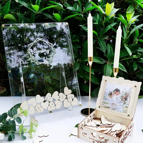 Vista 5 de AerWo Libro de Invitados de Boda Alternativo, Libro de Invitados Recepción de Boda, Caja de Libro de Invitados de Acrílico con Soporte, Caja