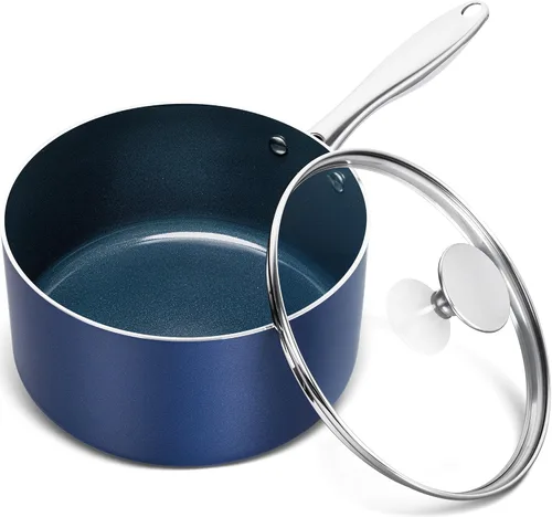Vista 9 de MICHELANGELO Cacerola de 1 cuarto de galón con tapa, cacerola de salsa de cerámica antiadherente con mango de acero inoxidable, cacerola de 1 cuarto