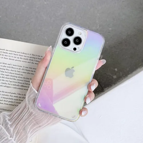 Vista 7 de Miagon - Funda láser colorida para iPhone 7 Plus/8 Plus, diseño de rayos láser, color arcoíris, holográfico, transparente, delgada, dura
