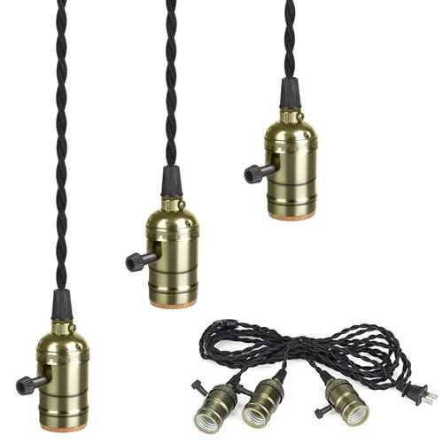 Vista 11 de Kit de luz colgante vintage enchufable con portalámparas colgantes E26/E27 de 1 a 3, luz colgante industrial con interruptores rotativos Negro