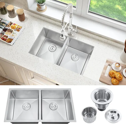 Vista 13 de ATTOP Fregadero de cocina de un solo tazón de 32 pulgadas, fregadero de tazón individual de montaje inferior grande de acero inoxidable
