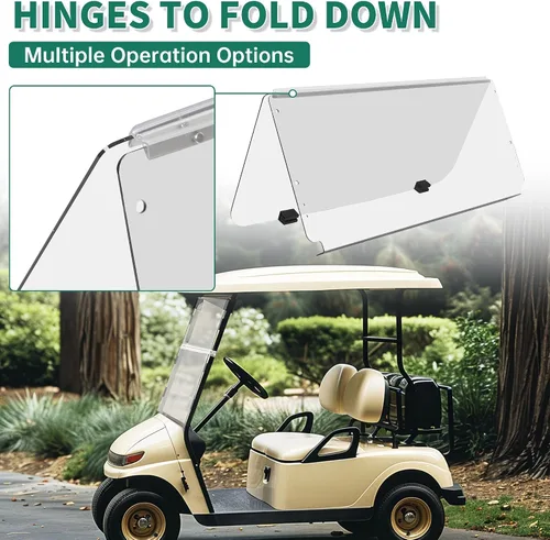 Vista 5 de ECOTRIC Parabrisas compatible con Club Car DS de 1982-2000.5 Clear Fold Down resistente al impacto para carrito de golf Modelo DS