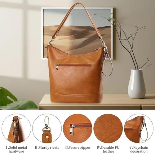 Vista 5 de FUKUYIN Bolso de mano para mujer, bolso de hombro para mujer, bolso de mano de cuero suave de poliuretano para mujer, bolso cruzado grande para mujer