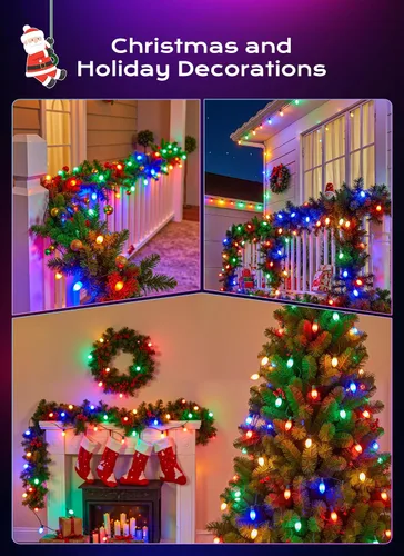 Vista 2 de Brightown C9 luces LED de Navidad para exterior, 7.62 m 7.62 luces de cadena multicolores conectables C9 para árbol de Navidad, patio, tejado