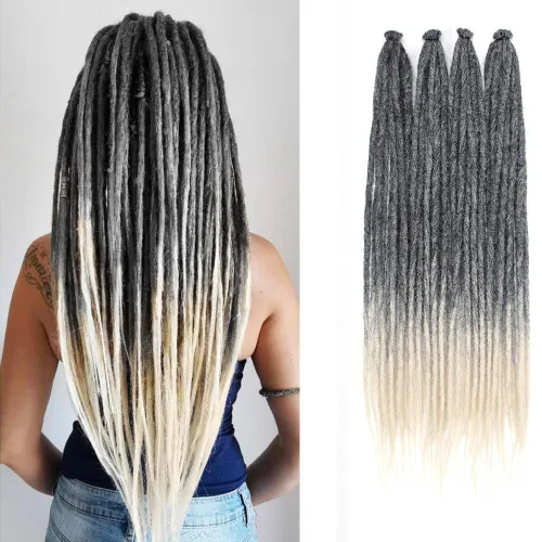 Vista 14 de Kraler Extensiones de Rastas Azules, Extensiones de Rastas Sintéticas de Ganchillo de 22", 100% Hechas a Mano, Rastas de Una Sola Punta, Delgadas