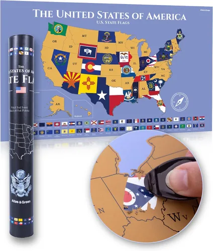 Vista 9 de Atlas & Green Mapa del mundo para raspar, todos los estados de EE. UU., mapa de viaje grande de 28 x 16.5 pulgadas. Places I've been Map World