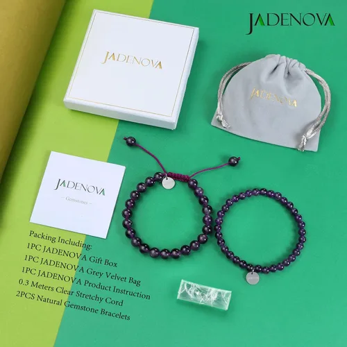 Vista 7 de JADENOVA - Brazalete de piedras de yoga para parejas Amatista