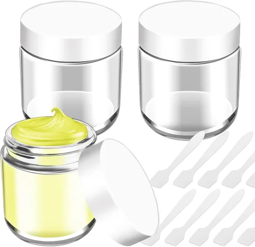 Vista 13 de 6 Pack de tarros de vidrio ámbar de 1 oz con tapas, tarros pequeños de vidrio de 1 onza con tapas y forros interiores, tarros redondos transparentes