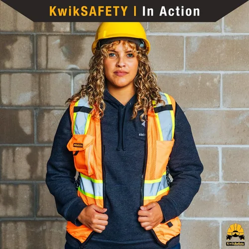 Vista 8 de KwikSafety - Charlotte, NC - Chaleco de seguridad para mujer, tiras reflectantes de alta visibilidad, cumple con ANSI y OSHA