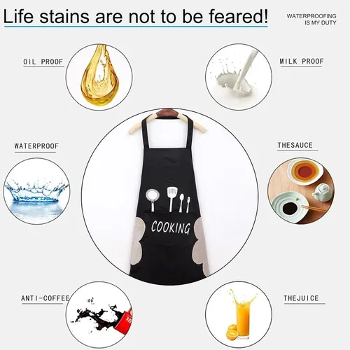 Vista 5 de Delantal profesional para cocinar con bolsillos, para hombres y mujeres, delantales con peto, resistentes al agua y al aceite, 1 paquete