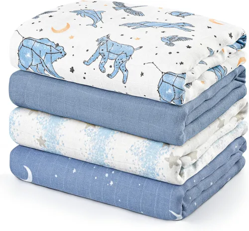 Vista 12 de Gllquen Baby Mantas Envolventes de Muselina Paquete de 4 Mantas Receptoras Transpirables (35" x 40") Mantas Suaves para Bebés para Niñas y Niños
