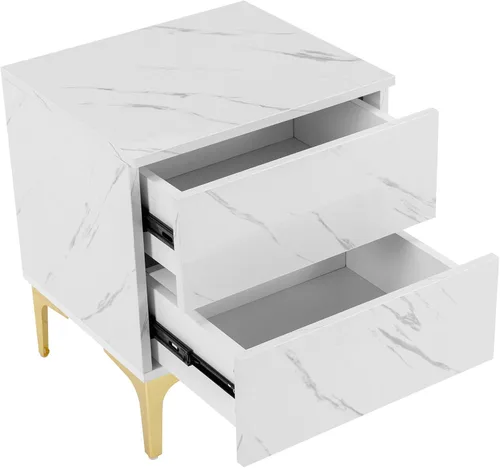Vista 8 de COSVALVE Juego de muebles para sala de estar, Mesa de café rectangular de alto brillo y diseño moderno, Mesa lateral y mesita de noche con cajones