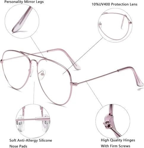 Vista 2 de AISSWZBER Lentes de aviador transparentes con marco de metal clásico prémium