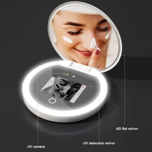 Vista 3 de Espejo de prueba de protector solar, cámara de prueba de protección solar con luz 2X aumento maquillaje de viaje 3.5 pulgadas cámara de bolsillo