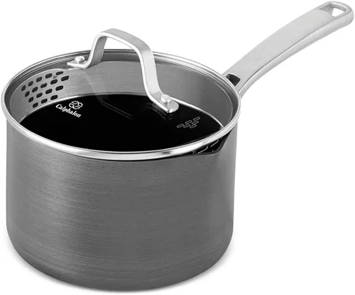 Vista 6 de Calphalon Sartén antiadherente clásica con tapa, 1.5 cuartos de galón, color gris