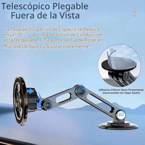 Vista 4 de Soporte magnético universal de 360° PRO para teléfono celular, soporte magnético plegable de aleación para teléfono celular para automóvil