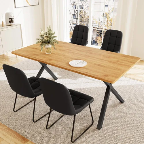 Vista 18 de HIPIHOM Mesa de comedor moderna de 63 pulgadas para 6 personas, mesa de cocina rectangular grande con patas en forma de X, muebles de comedor