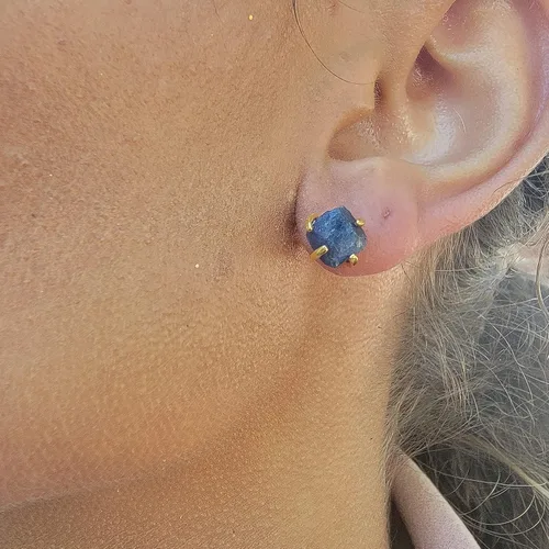 Vista 67 de Aretes de piedra preciosa natural en bruto con oro amarillo sobre plata de ley 925, 6 a 0.276 in, regalo de piedra de nacimiento de calidad genuina