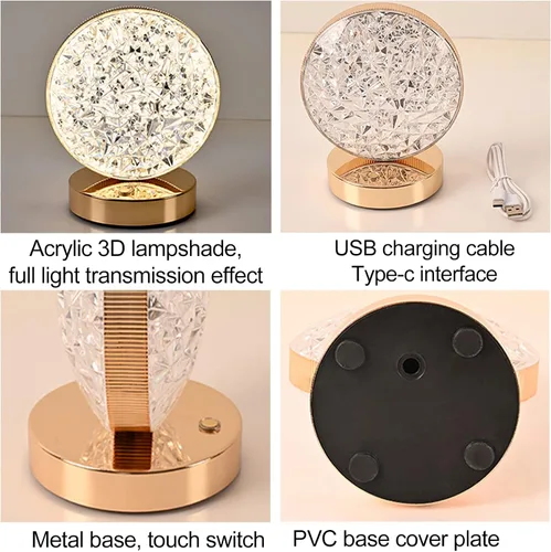 Vista 7 de Lámpara de mesa decorativa con forma de estrella creativa luz nocturna de cristal USB alimentada por USB Lámpara de noche de acrílico