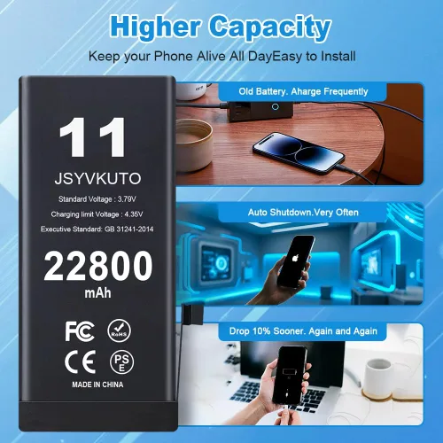 Vista 2 de Batería de repuesto de 22800mAh [actualizada] para iPhone 11, nueva batería de repuesto de 0 ciclos de mayor capacidad para iPhone 11 con kit