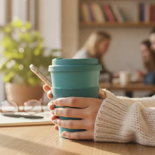 Vista 7 de Ecoffee Cup Taza de café reutilizable de 12 onzas (11.8 fl oz) – Taza de viaje a base de plantas PLA con tapa de silicona, sin melamina y apta