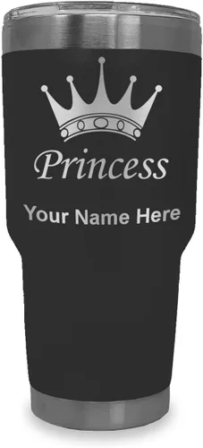 Vista 29 de LaserGram Vaso aislado al vacío de 20 onzas, corona de princesa, grabado personalizado incluido (negro)