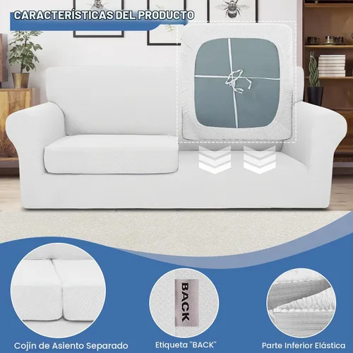 Vista 4 de JIVINER 3 piezas de fundas para sofá de 2 cojines, funda elástica para sofá con 2 fundas extra grandes para asientos, fundas gruesas ajustadas