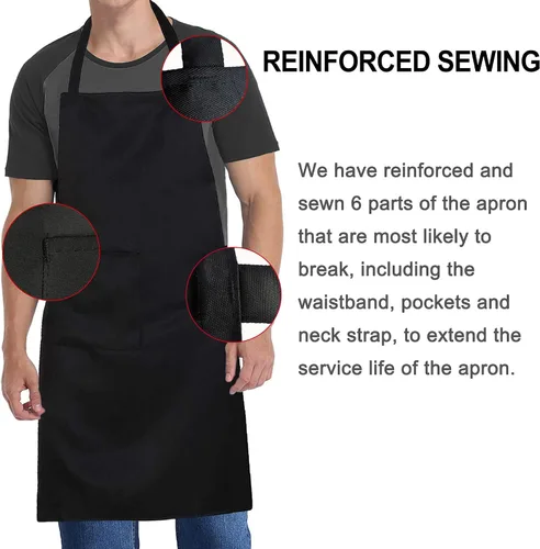 Vista 5 de Paquete de 5 delantales de chef blanco y negro, delantal de cocina con bolsillo para hombres y mujeres, delantal de trabajo de cocina para camarera
