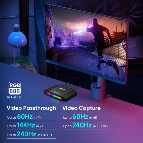Vista 7 de Captura de videojuegos HDMI 4K 60fps y soporte de transferencia HDR y VRR, captura de 1080P 120fps para consola de juegos, transmisión en vivo