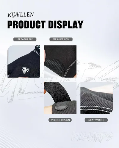 Vista 7 de KONLLEN Breathable Billiards Gloves, Left/Right Hand Three-finger design, mesh palm, adjustable wrist strap, secure grip for pool and snooker