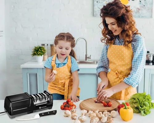 Vista 3 de Afilador eléctrico de cuchillos de cocina, abrasivos de diamante de 3 etapas de grano 360, grano 600 y grano 1000 para afilar cuchillos de acero