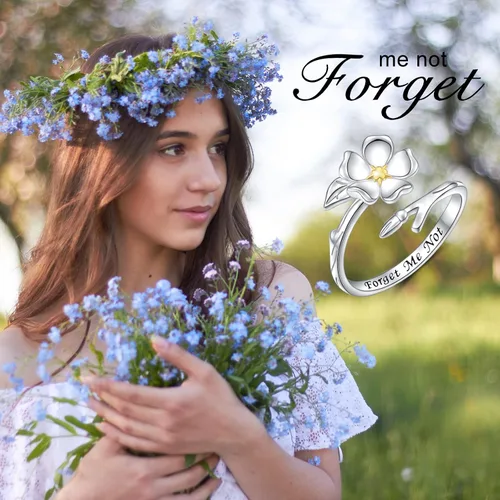 Vista 6 de Yearace Forget Me Not - Anillos para mujer, de plata de ley, Myosotis Scorpioides, floral, ajustable, con flores