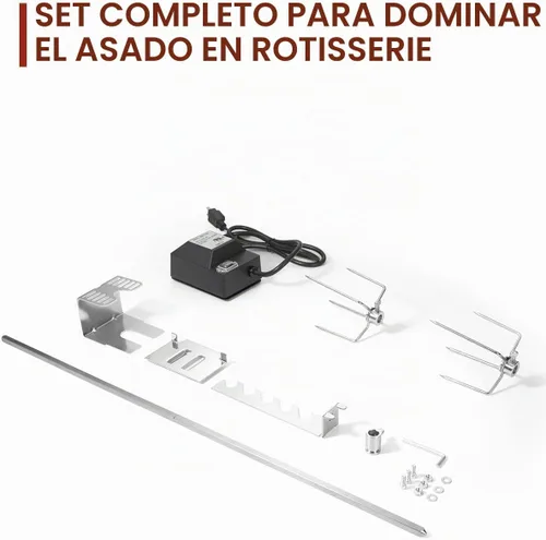 Vista 3 de Kit de parrilla con asador, parrilla BBQ giratoria automática, parrillas universales con certificado UL con motor de 120V 4W, varilla de 28