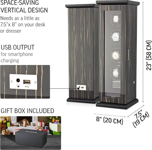 Vista 7 de Classic-4 - Soporte para 4 relojes automáticos con retroiluminación LED, pantalla táctil LCD y compartimento de almacenamiento