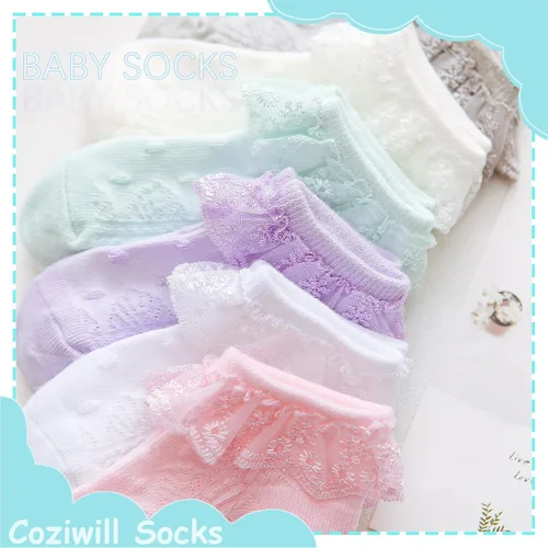 Vista 4 de Calcetines de encaje para bebé niña recién nacida, calcetines con volantes lindos vestidos de princesa para bebés 0-33-66-1212-24 meses, paquete