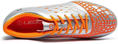 Vista 3 de LEOCI Zapatos de fútbol Suela de césped para hombres y mujeres y niños zapatos de goma en relieve duraderos para exteriores Plateadoanaranjado