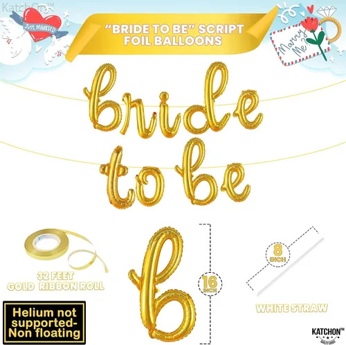 Vista 2 de KatchOn, Globos dorados con texto en inglés "Bride To Be", 16 pulgadas, globos de despedida de soltera para decoraciones de despedida de soltera, Oro