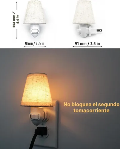 Vista 6 de Luz nocturna vintage enchufable con interruptor, paquete de 2 luces LED de noche de 0.5 W enchufables en el enchufe de pared, luz nocturna suave