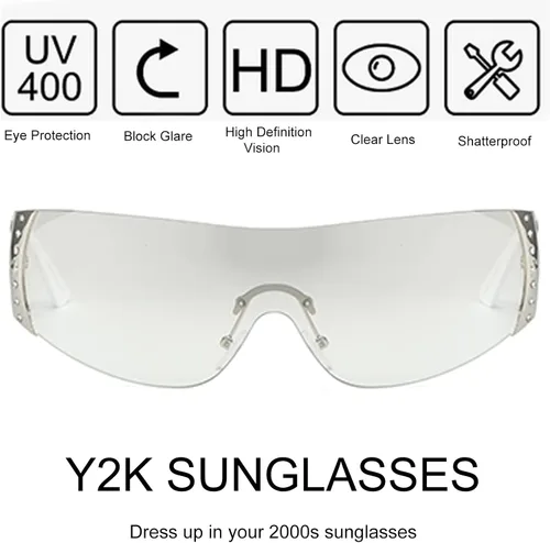 Vista 5 de DQbhzh Gafas de sol Y2K sin montura para mujeres y hombres gafas de sol futuristas de los años 2000