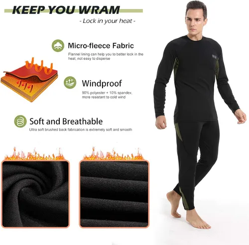 Vista 2 de Conjunto de ropa interior térmica para hombre forro polar de invierno capa base de pantalones largos secado rápido térmico para caza esquí