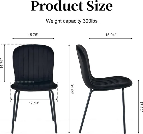 Vista 2 de Juego de 4 sillas de comedor de terciopelo, sillas de cocina modernas con patas de metal para sala, dormitorio, comedor, sillas negras para comedor