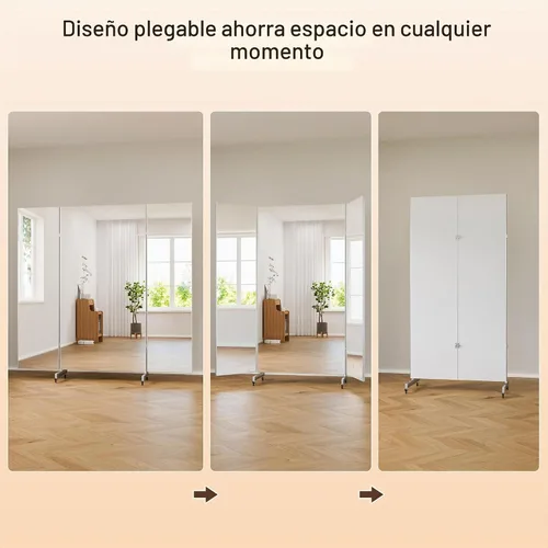 Vista 6 de brisafe 67"x55" Folding Mirror with Wheels, 3-Panel Full Length Standing Mirror, Space-Saving, Shatterproof Nano Material, Portable Floor Mirror for